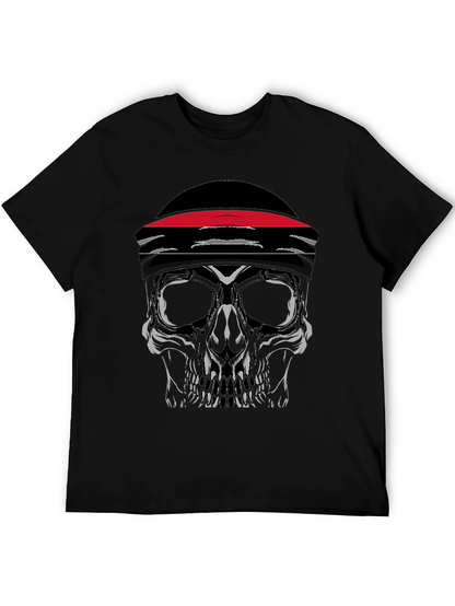 Skull with Headband Graphic Tee - Black