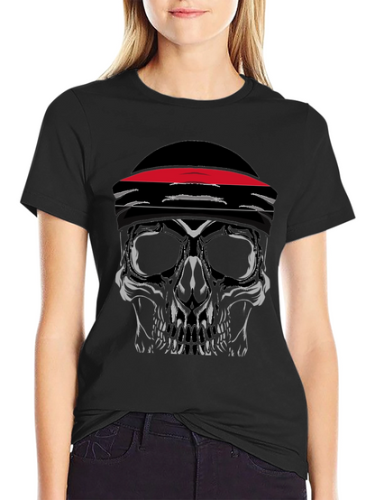 Skull with Headband Graphic Tee - Black