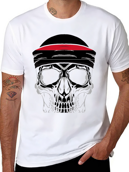 Skull with Headband Graphic Tee - Black