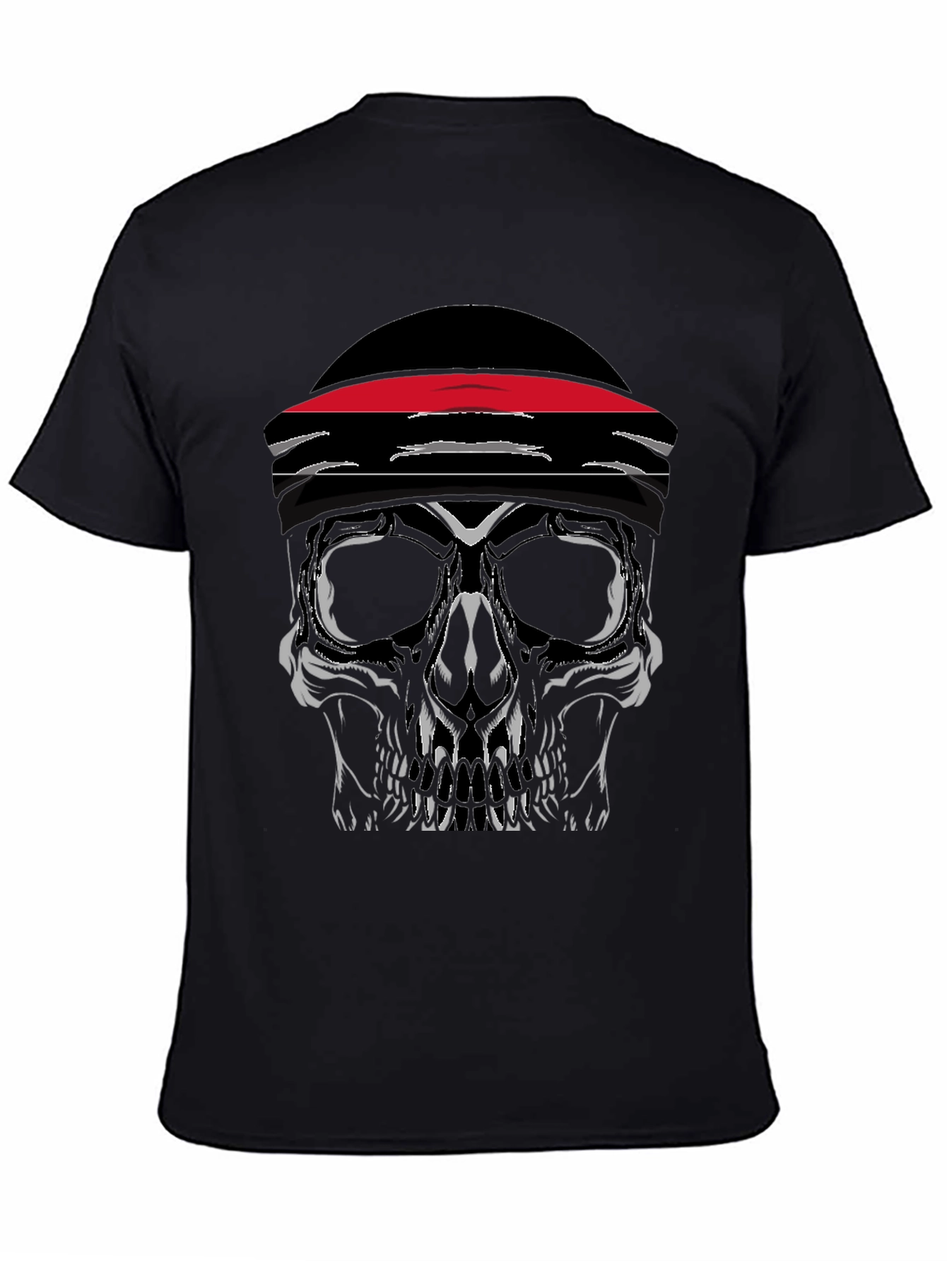Skull with Headband Graphic Tee - Black