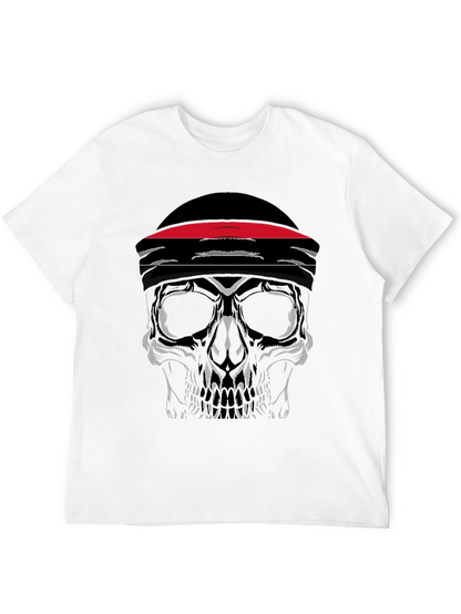 Skull with Headband Graphic Tee - Black
