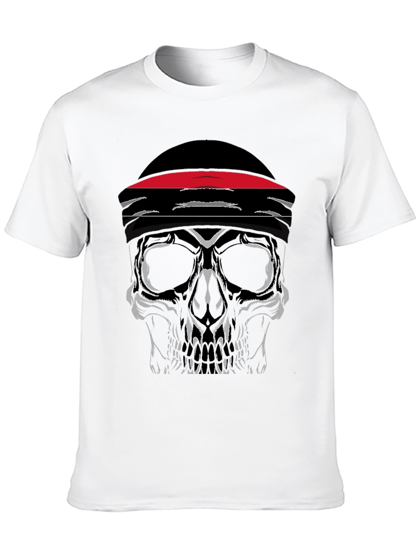 Skull with Headband Graphic Tee - Black