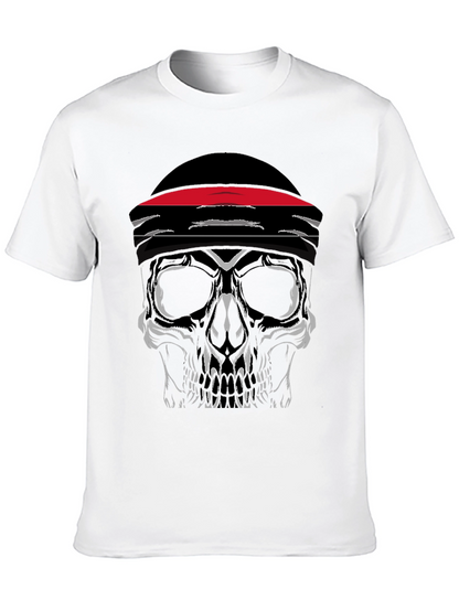 Skull with Headband Graphic Tee - Black