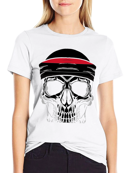 Skull with Headband Graphic Tee - Black