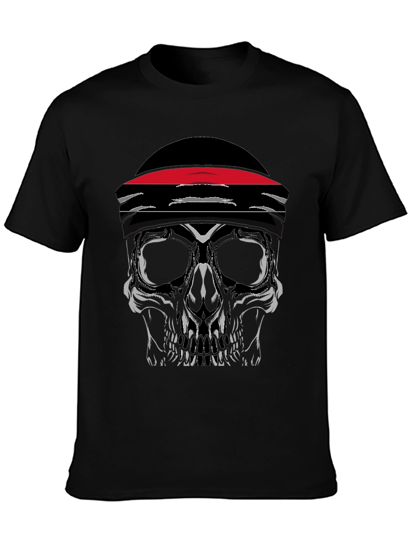 Skull with Headband Graphic Tee - Black
