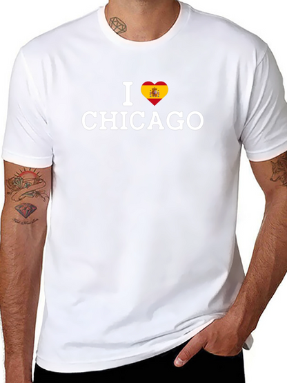 I Love Chicago Spain Flag Heart T-Shirt