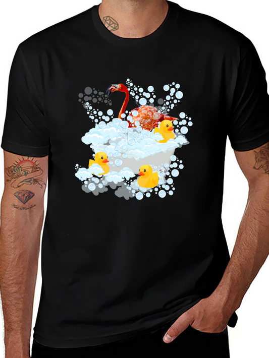 Flamingo Duck Tub Black T-Shirt