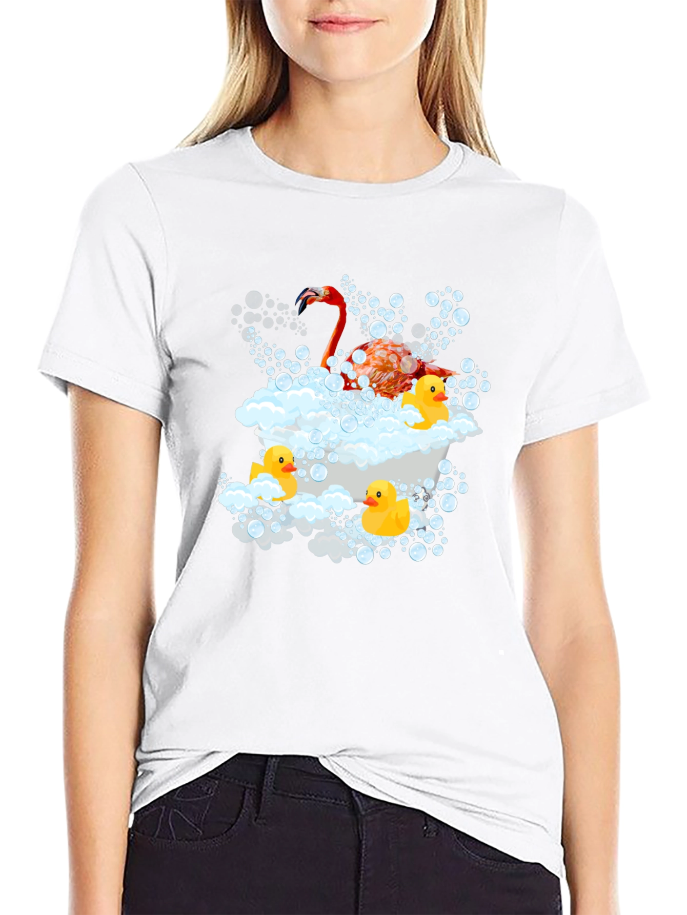 Flamingo Duck Tub Black T-Shirt