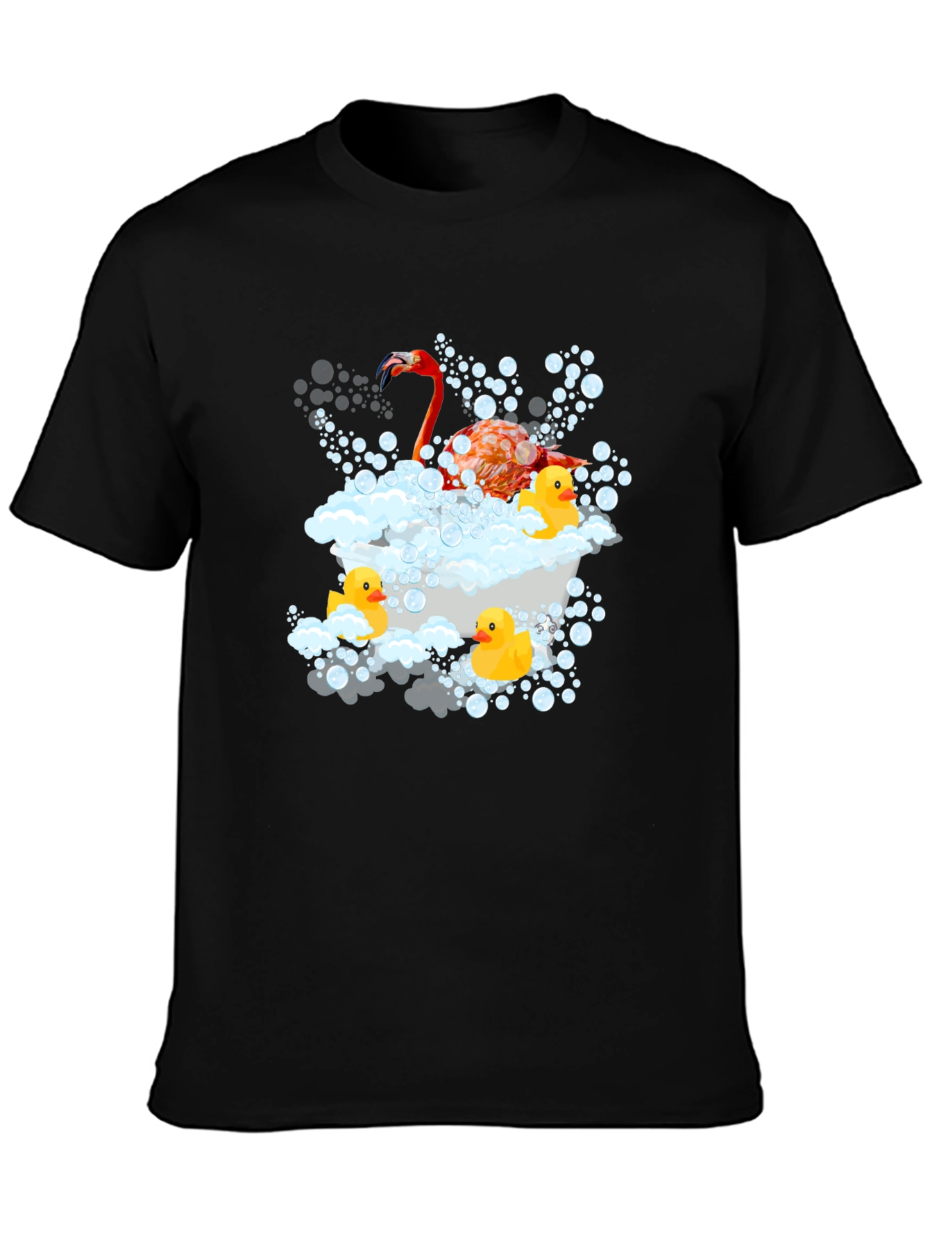 Flamingo Duck Tub Black T-Shirt