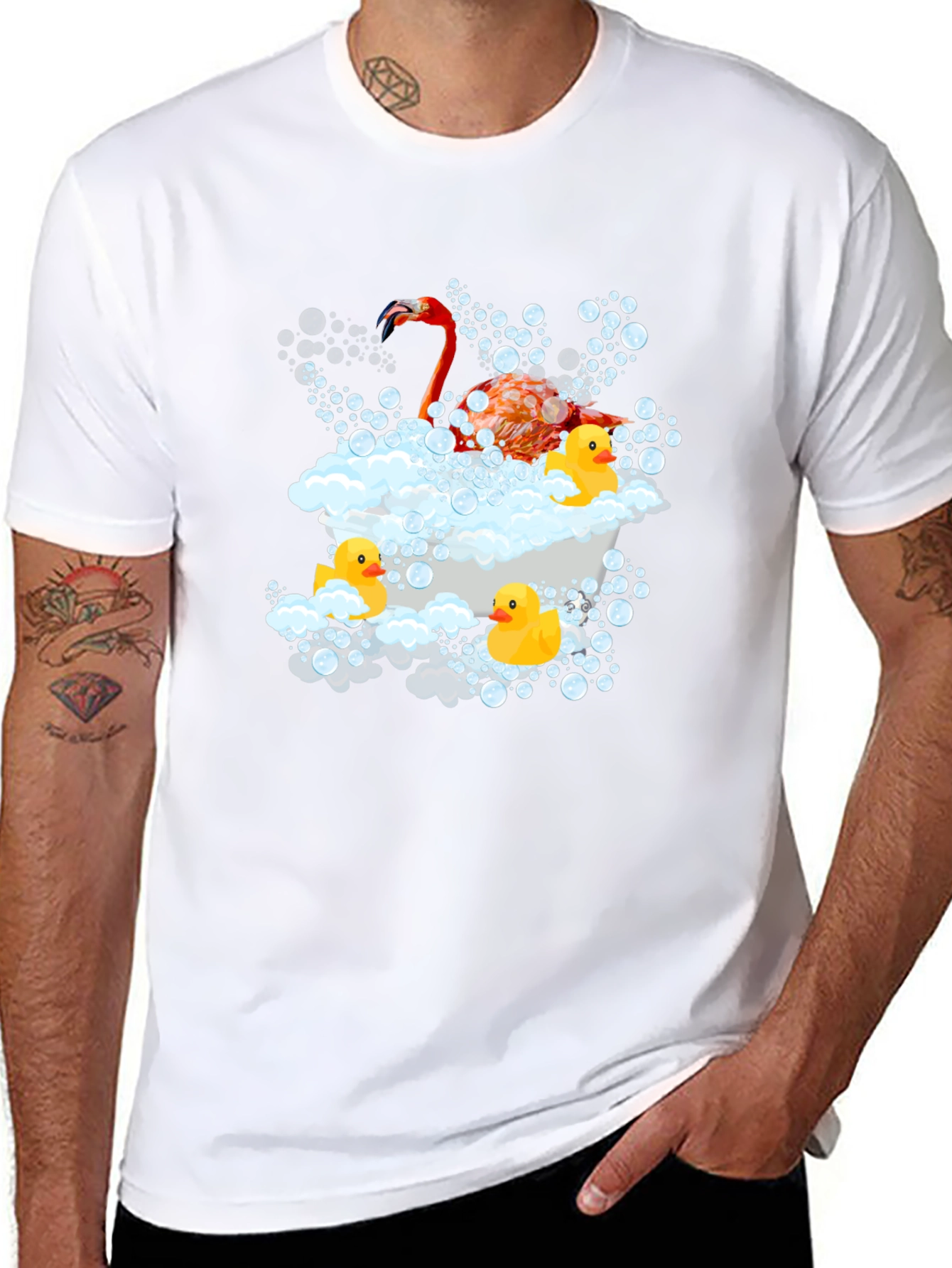 Flamingo Duck Tub Black T-Shirt