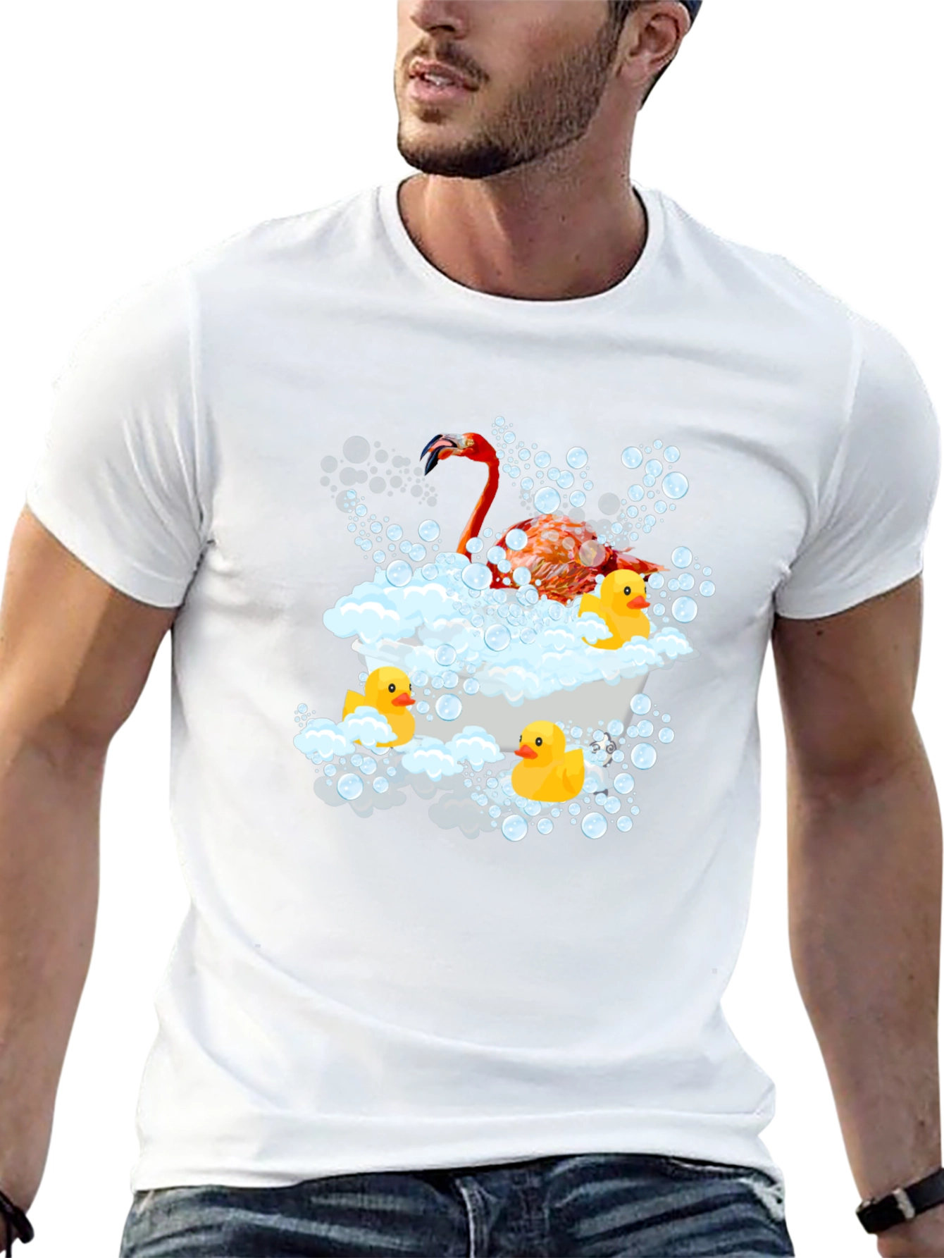 Flamingo Duck Tub Black T-Shirt