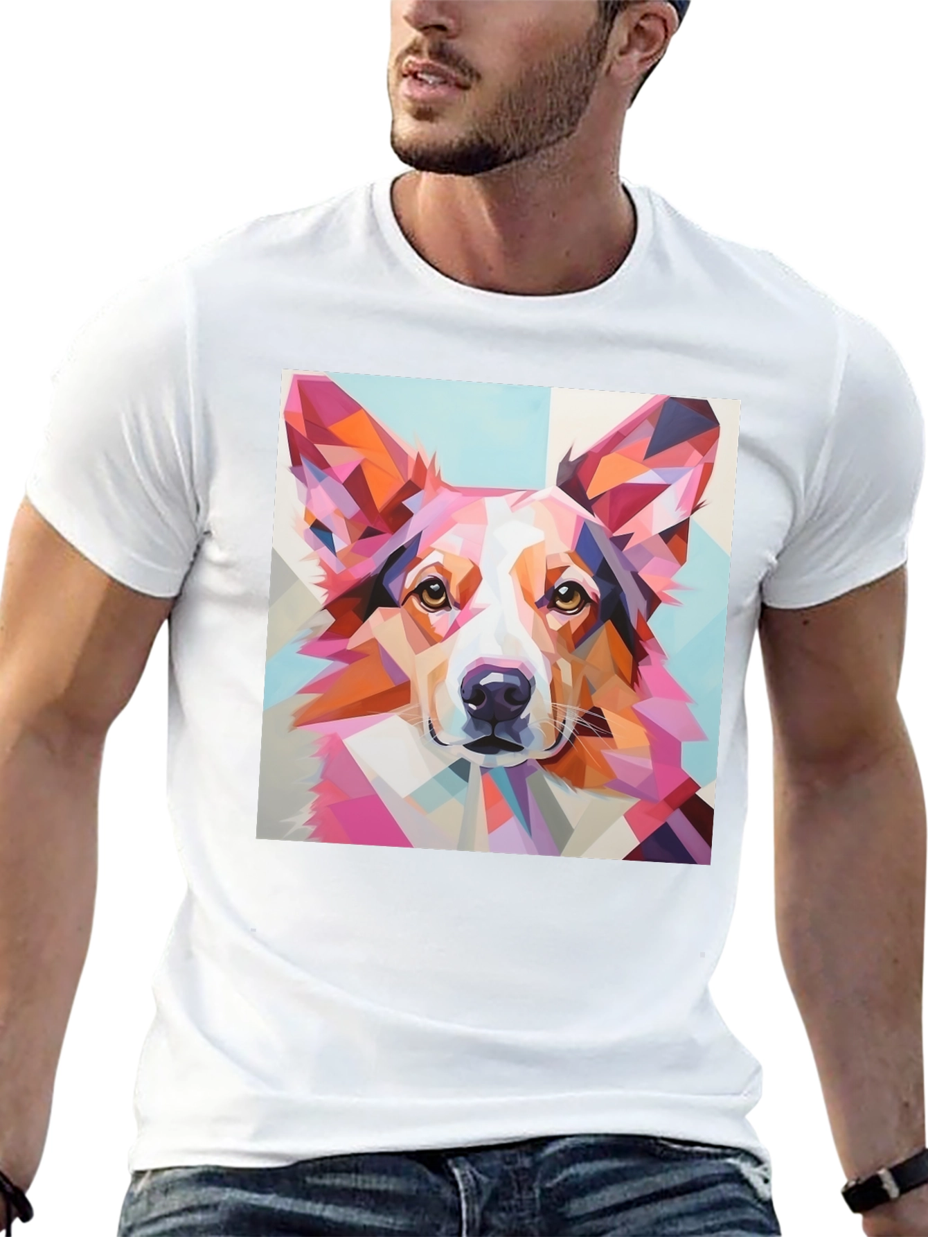Geometric Dog Print T-Shirt - Unique Abstract Art Tee