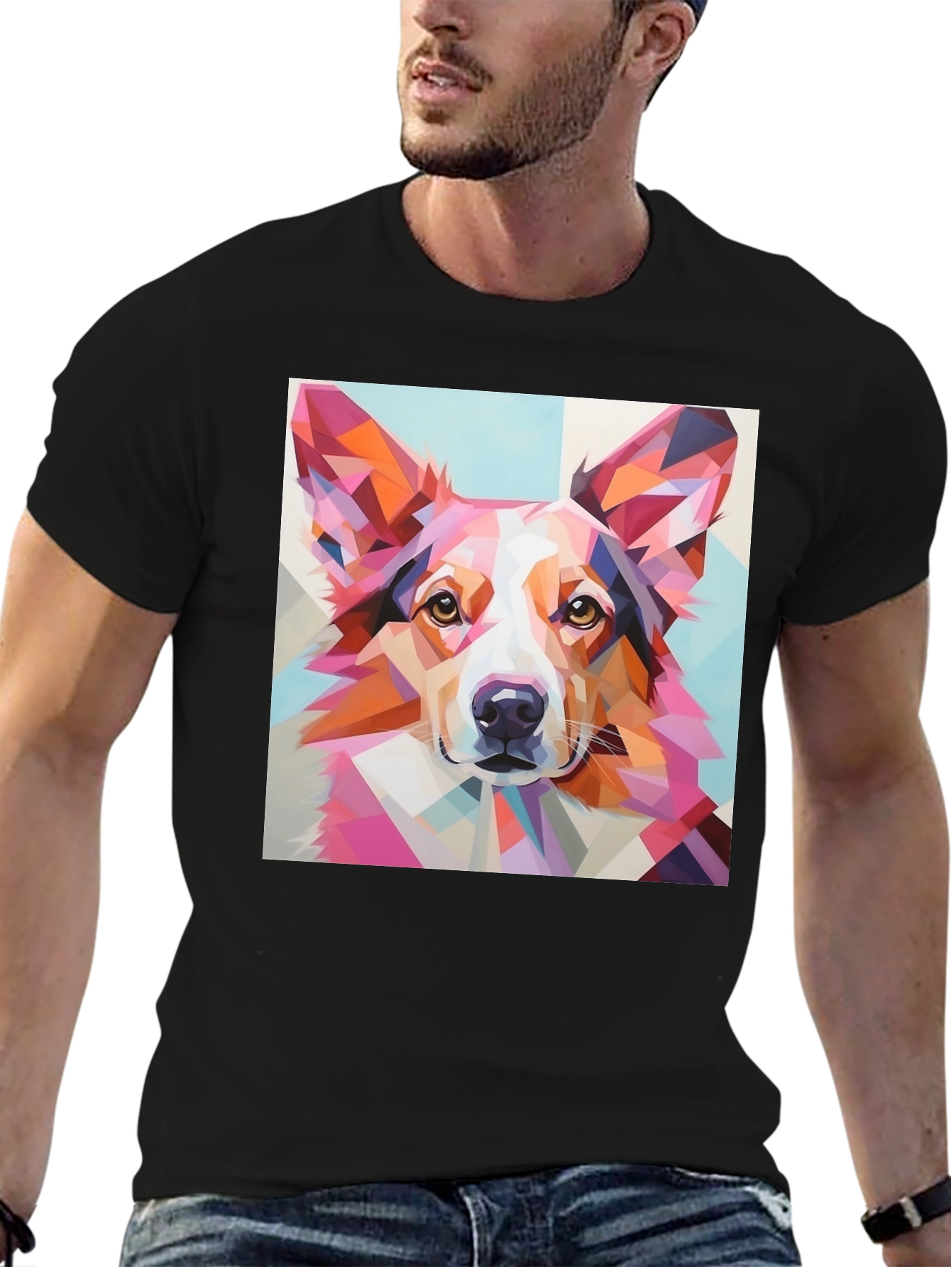 Geometric Dog Print T-Shirt - Unique Abstract Art Tee