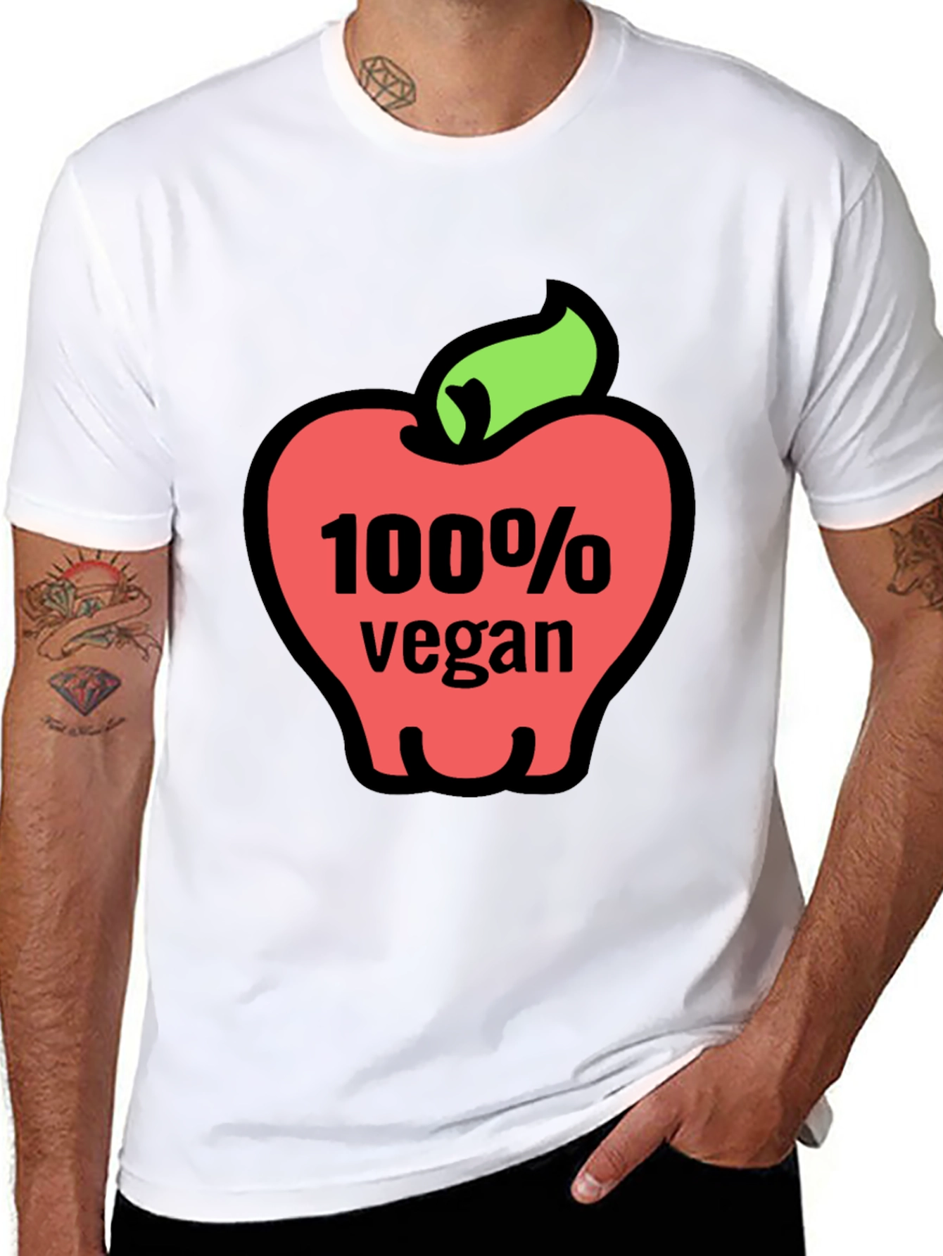 100% Vegan Apple Graphic Tee - Soft Cotton Blend