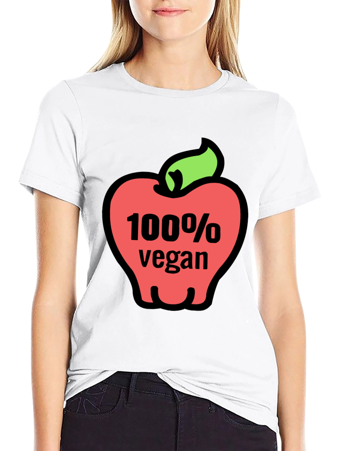 100% Vegan Apple Graphic Tee - Soft Cotton Blend