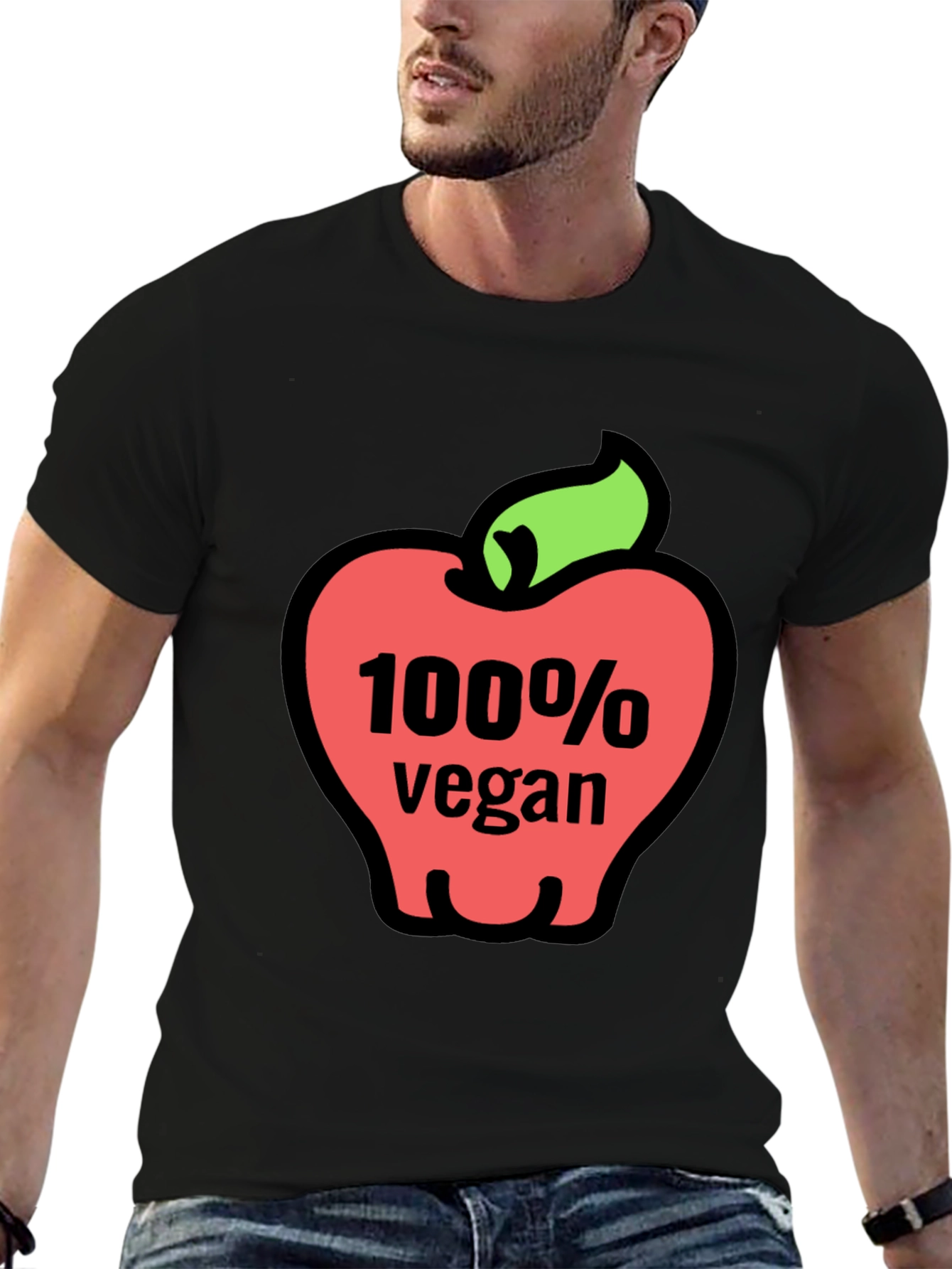 100% Vegan Apple Graphic Tee - Soft Cotton Blend