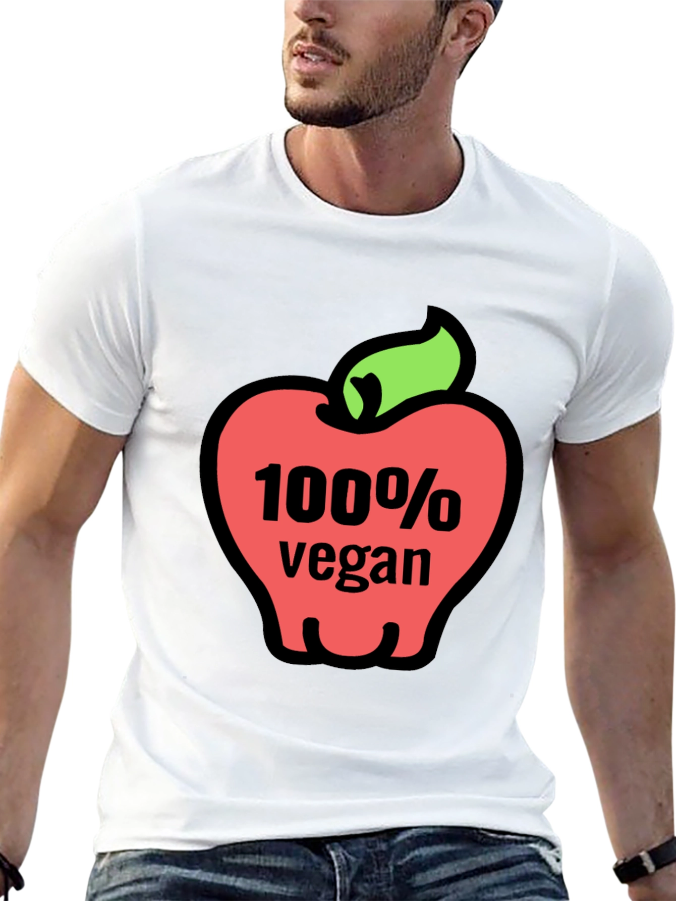 100% Vegan Apple Graphic Tee - Soft Cotton Blend