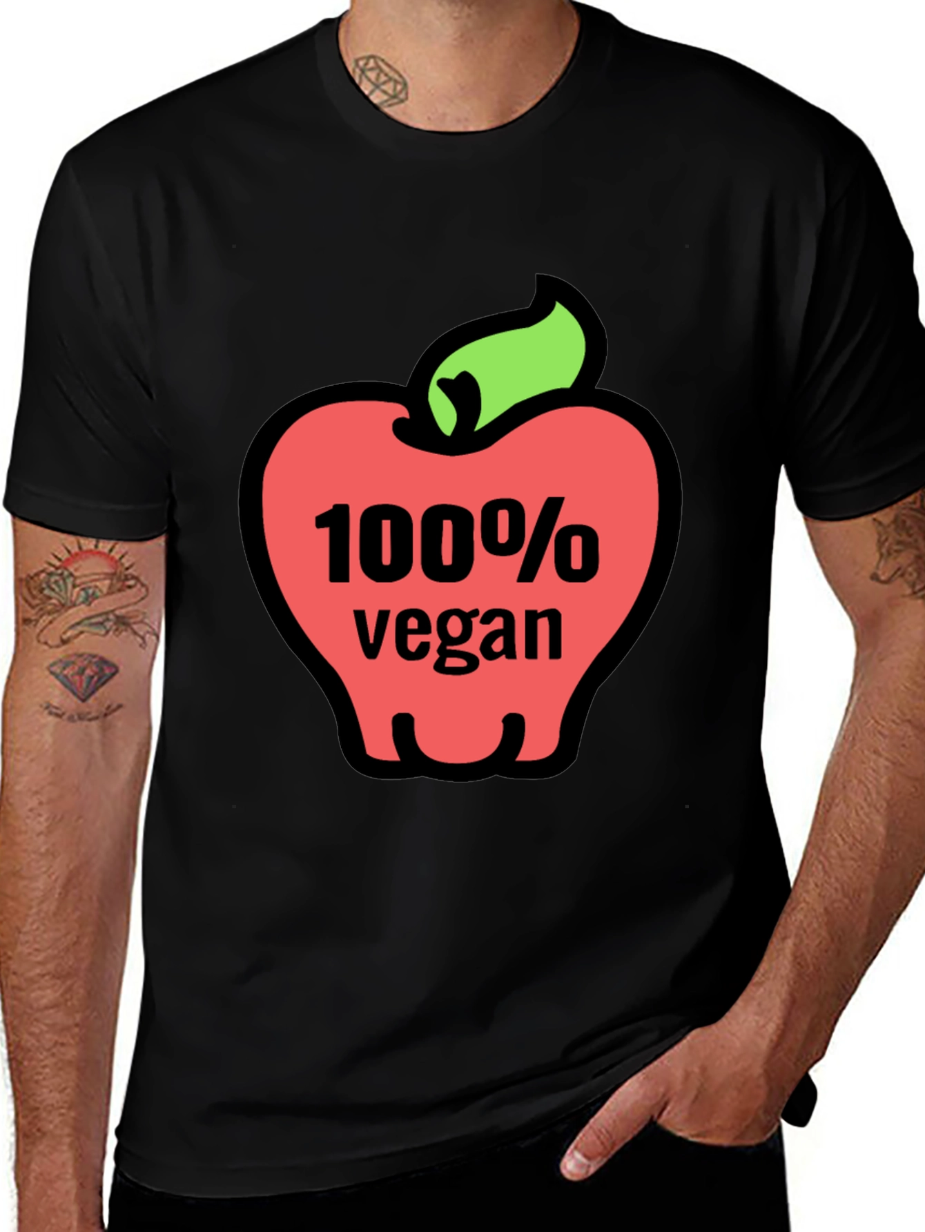 100% Vegan Apple Graphic Tee - Soft Cotton Blend