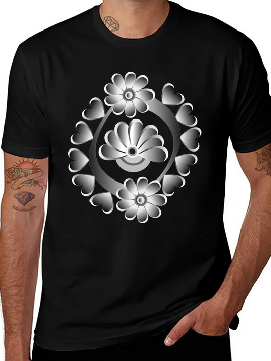 Floral Heart Design Black T-Shirt