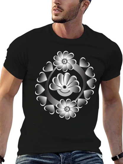Floral Heart Design Black T-Shirt