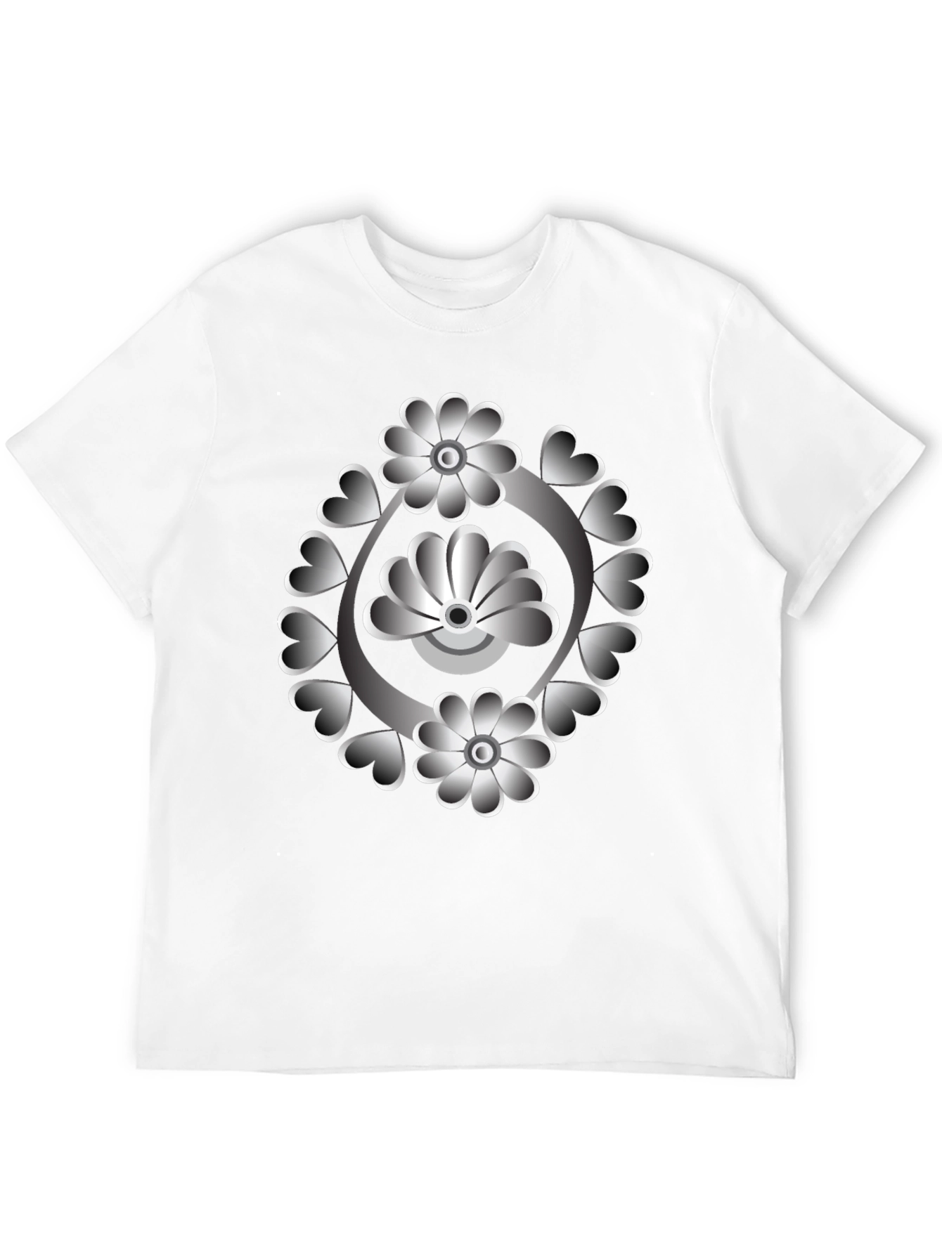 Floral Heart Design Black T-Shirt