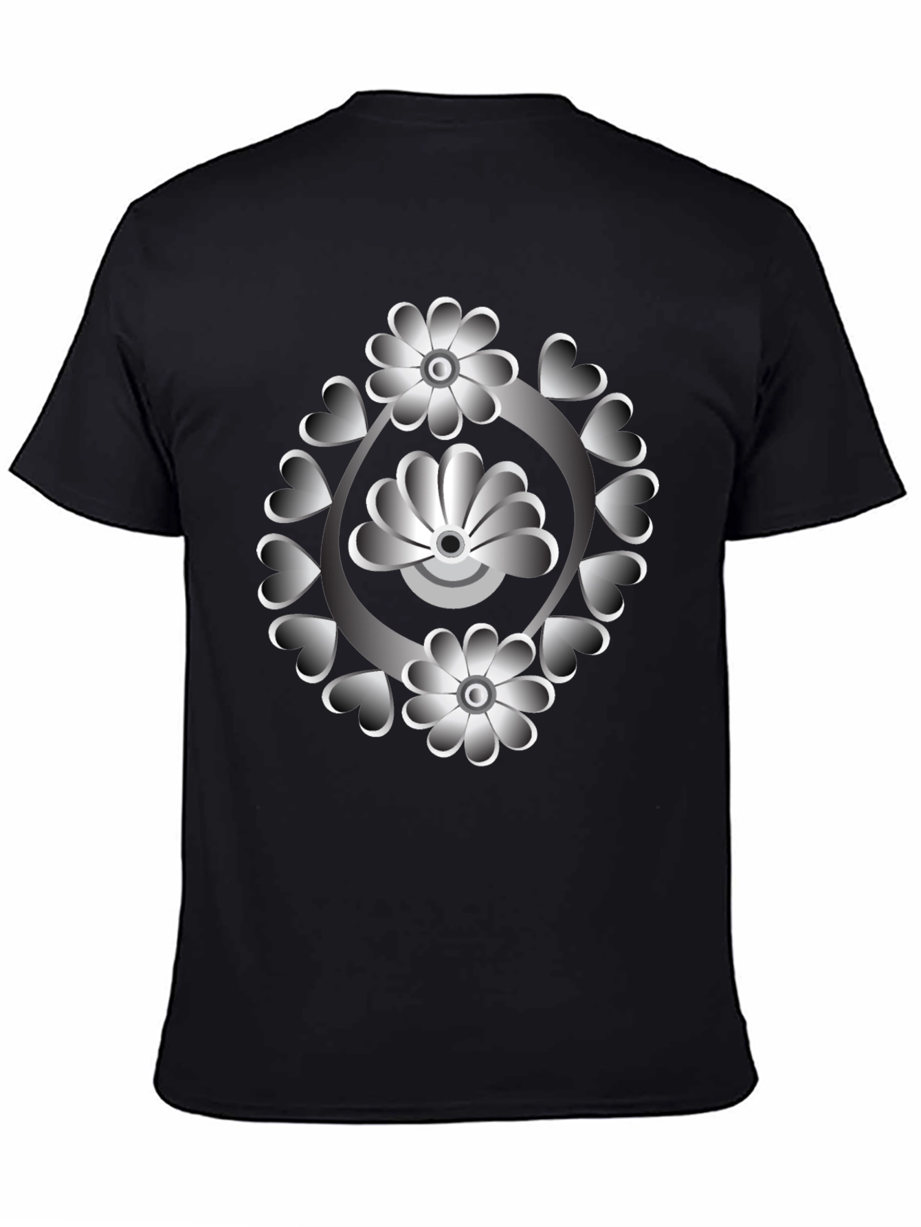 Floral Heart Design Black T-Shirt
