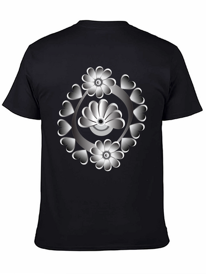 Floral Heart Design Black T-Shirt