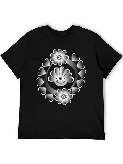 Floral Heart Design Black T-Shirt