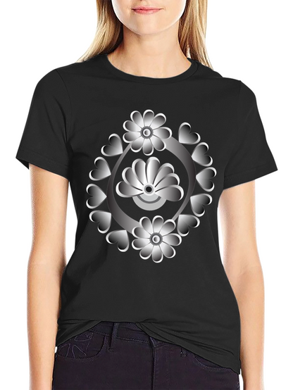 Floral Heart Design Black T-Shirt