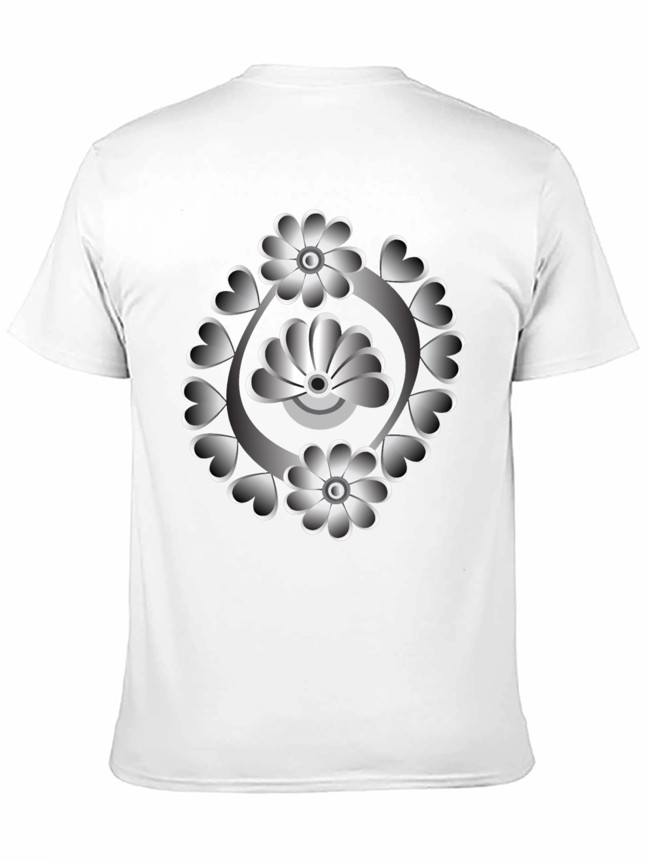 Floral Heart Design Black T-Shirt