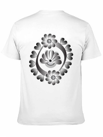 Floral Heart Design Black T-Shirt