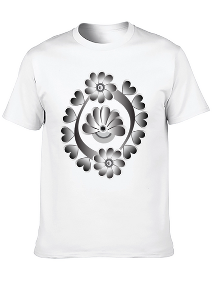 Floral Heart Design Black T-Shirt