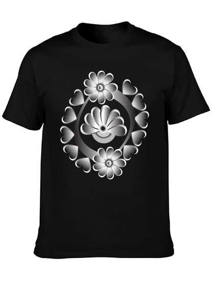 Floral Heart Design Black T-Shirt