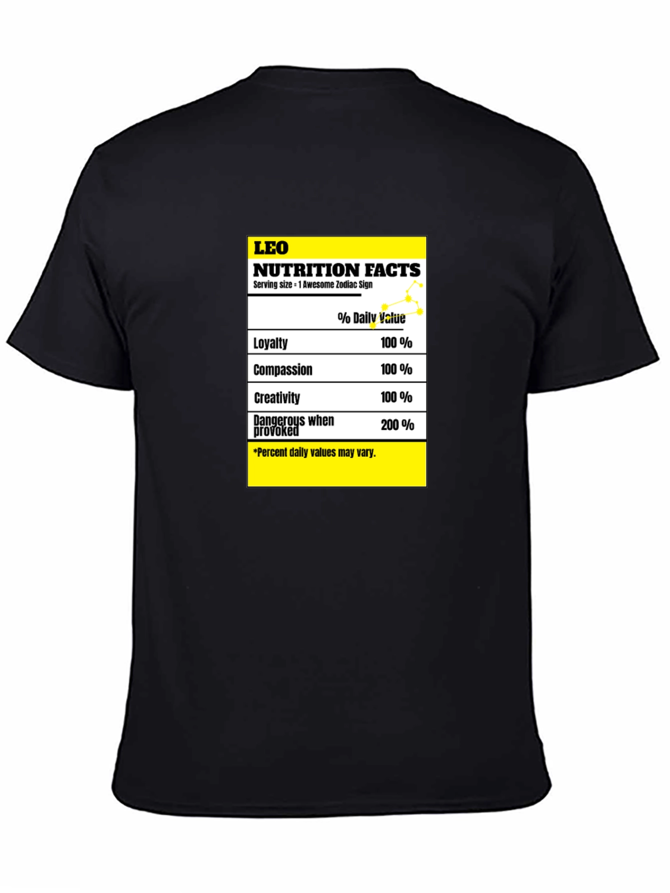 Leo Zodiac Nutrition Facts Graphic T-Shirt