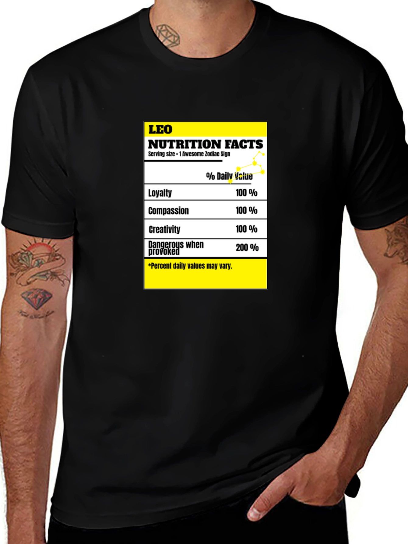 Leo Zodiac Nutrition Facts Graphic T-Shirt