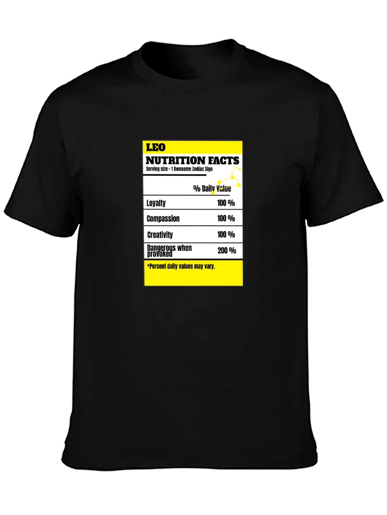 Leo Zodiac Nutrition Facts Graphic T-Shirt