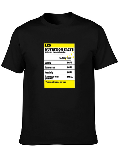 Leo Zodiac Nutrition Facts Graphic T-Shirt