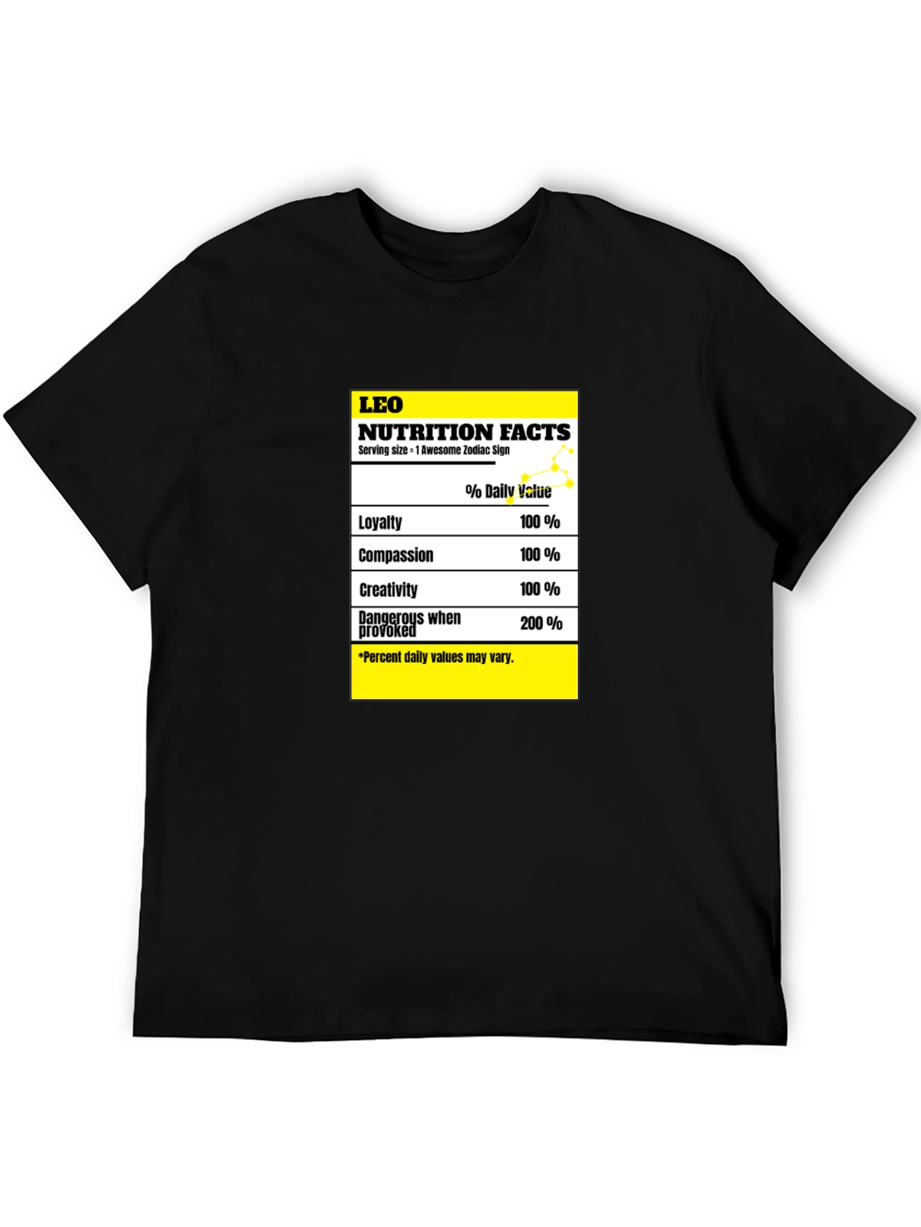 Leo Zodiac Nutrition Facts Graphic T-Shirt