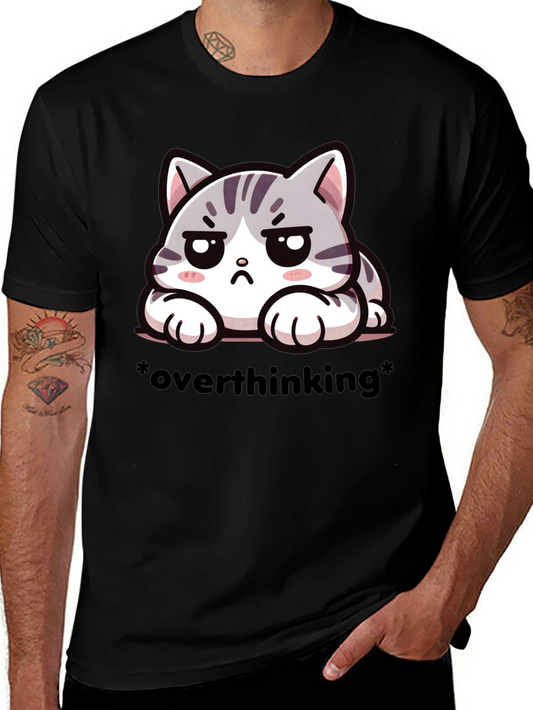 Overthinking Cat Graphic Tee - Unisex Black T-Shirt