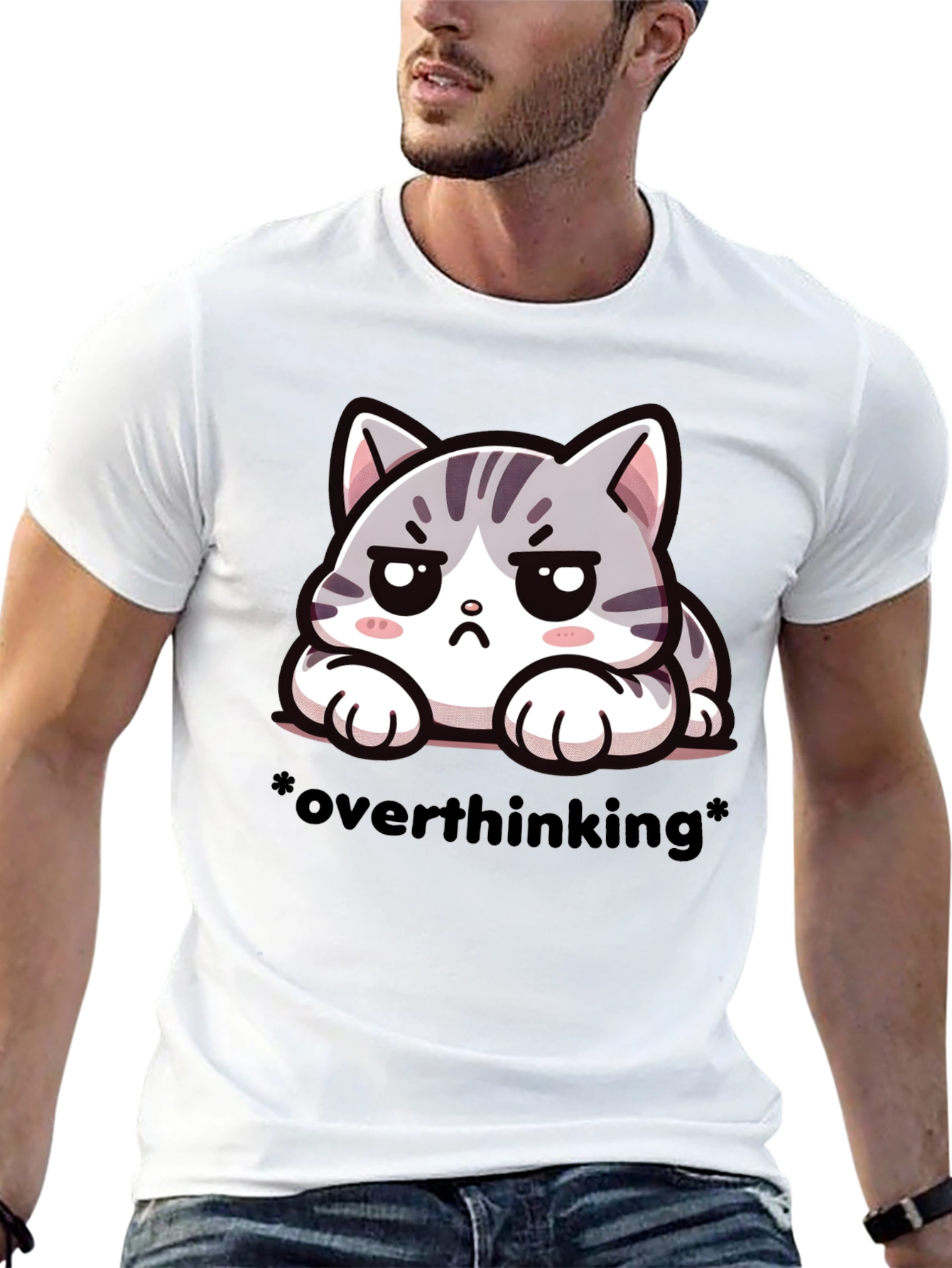 Overthinking Cat Graphic Tee - Unisex Black T-Shirt