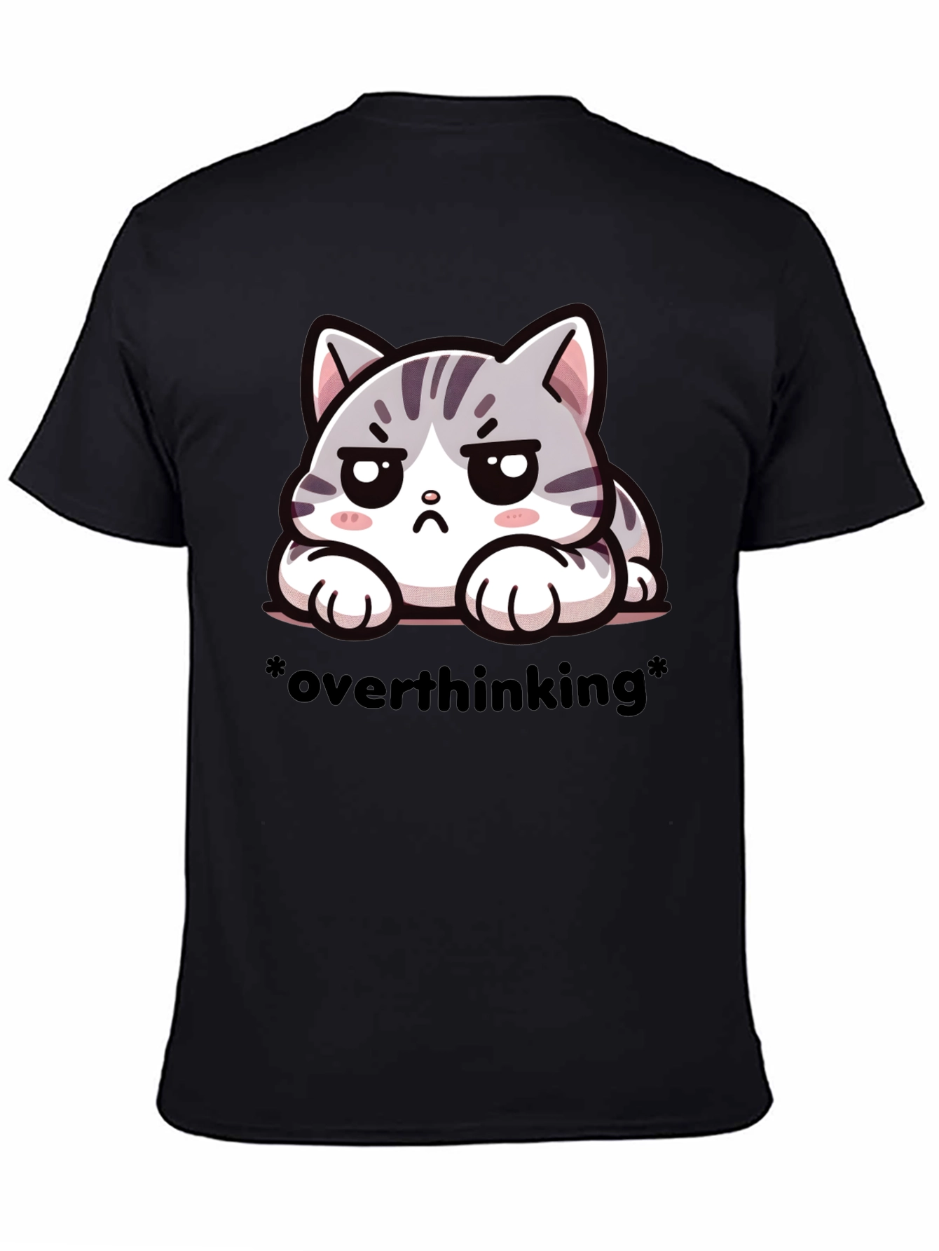 Overthinking Cat Graphic Tee - Unisex Black T-Shirt