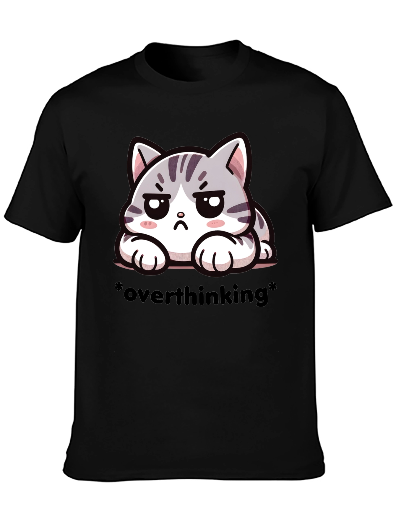 Overthinking Cat Graphic Tee - Unisex Black T-Shirt