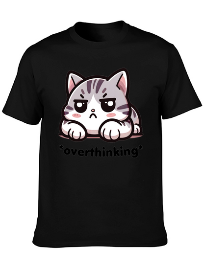 Overthinking Cat Graphic Tee - Unisex Black T-Shirt
