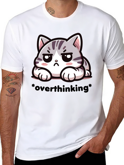 Overthinking Cat Graphic Tee - Unisex Black T-Shirt
