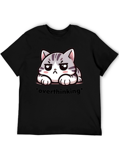 Overthinking Cat Graphic Tee - Unisex Black T-Shirt