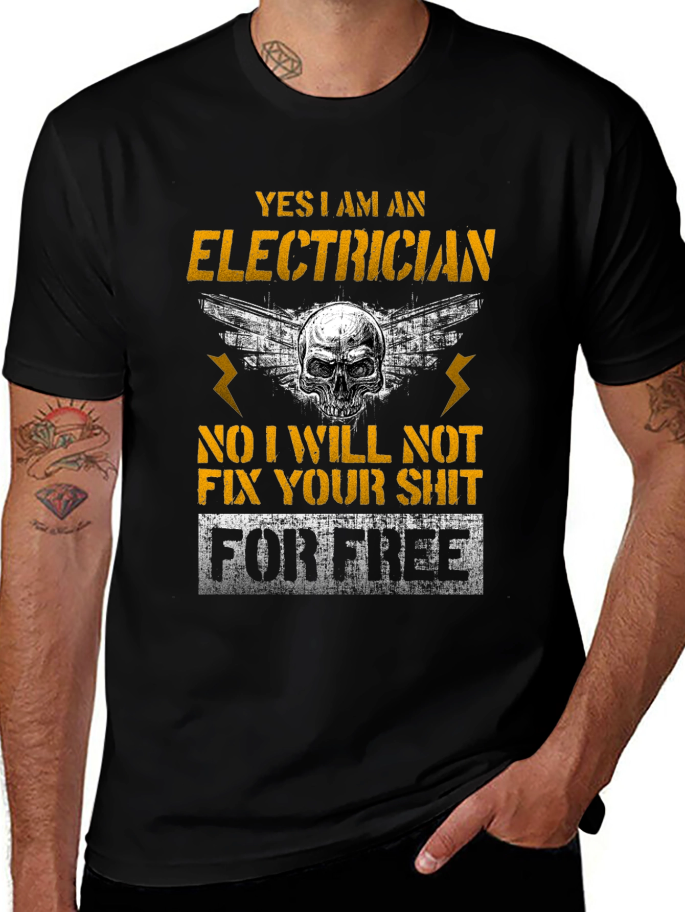 Electrician Skull Humor T-Shirt Funny Gift