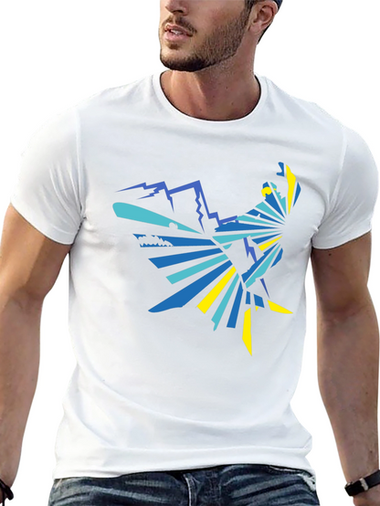 Geometric Mountain & Bird Graphic Tee - Black