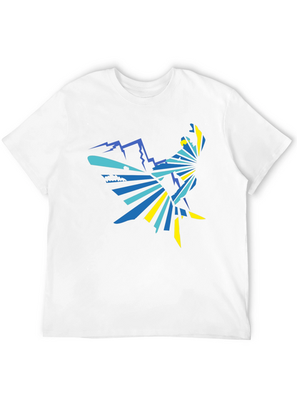 Geometric Mountain & Bird Graphic Tee - Black