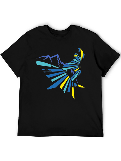 Geometric Mountain & Bird Graphic Tee - Black