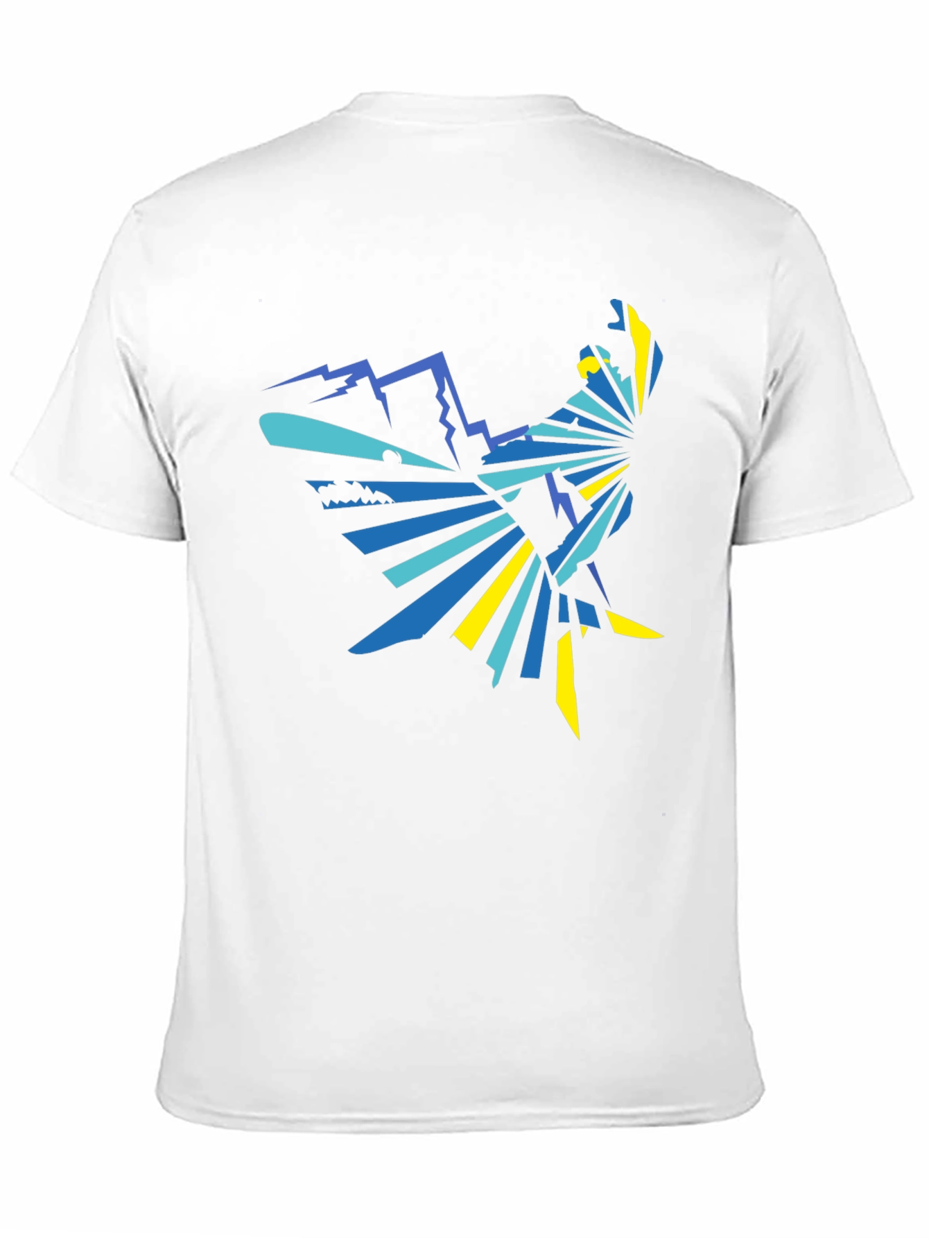Geometric Mountain & Bird Graphic Tee - Black